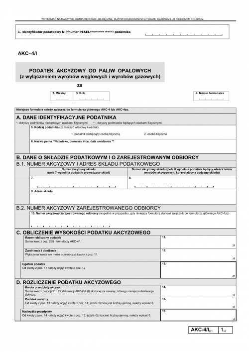 AKC-4/I (7) Podatek akcyzowy od paliw opałowych (z wyłączeniem wyrobów...