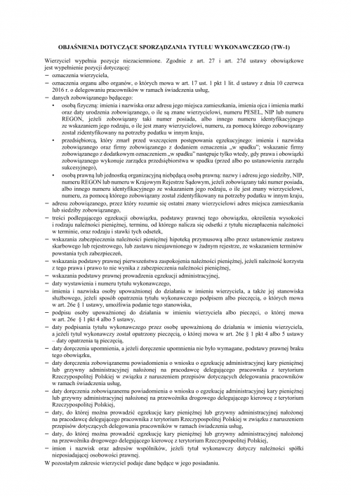 TW-1 (7) - Obj Objaśnienia dotyczące sporządzania tytułu wykonawczego ...