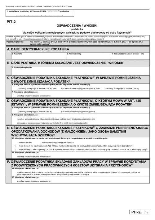 PIT-2 (9) (2023-2025) Oświadczenie pracownika dla celów obliczania mie...