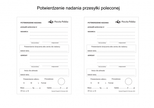 PP 11 (od 2023) Potwierdzenie nadania przesyłki poleconej (2 sztuki)